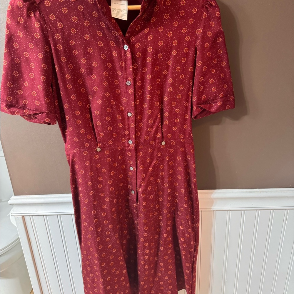 Laura Ashley Red Midi Sundress Puff Sleeve